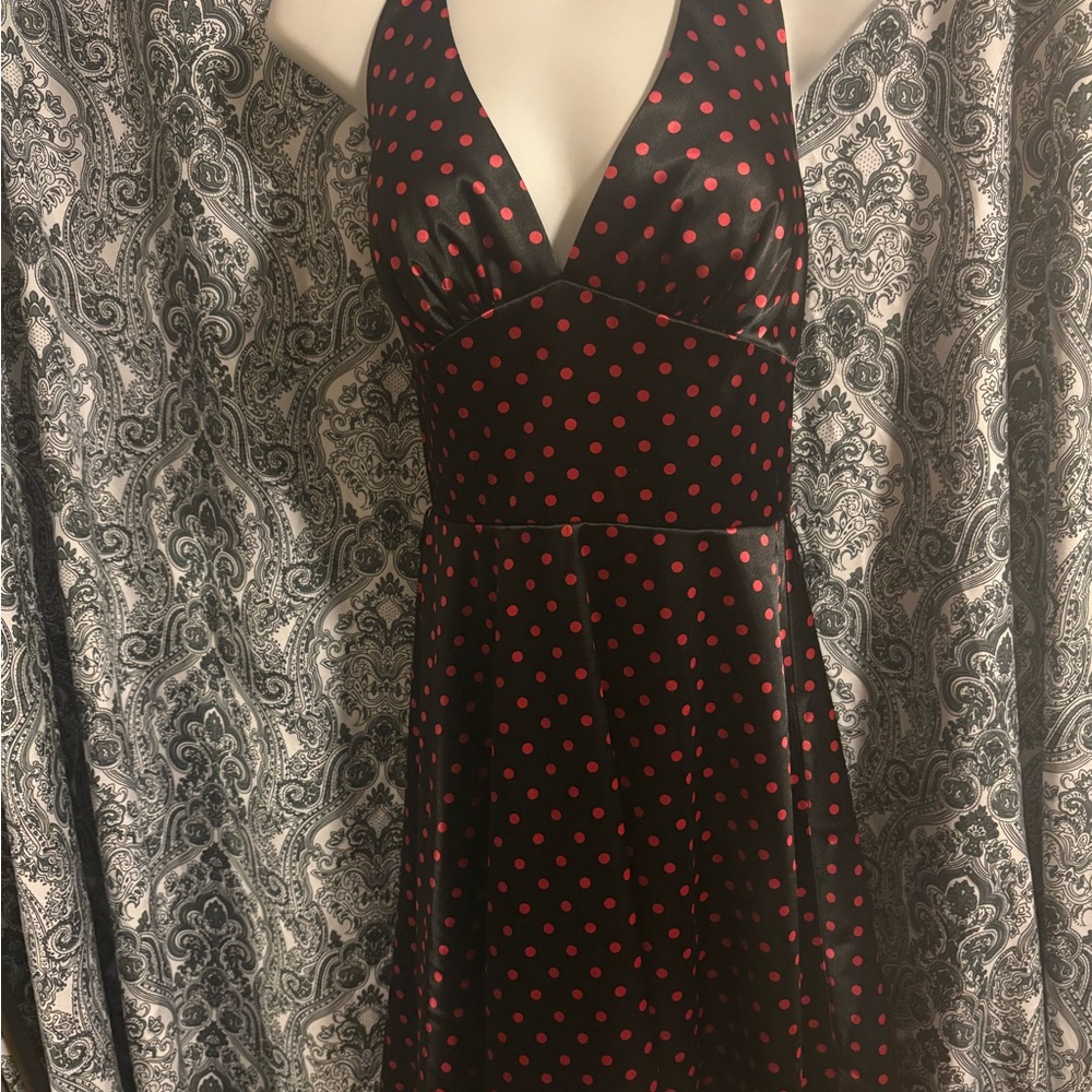 XOXO Red and Black polka dot Halter Dress